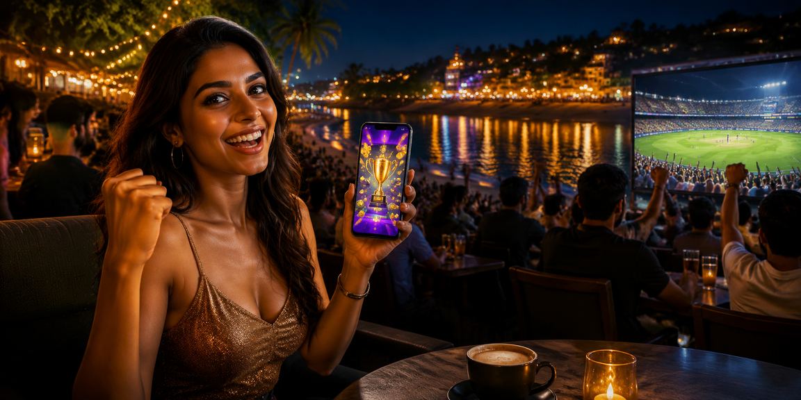 Relaxed casino gaming session on mobile device at Goa beach, ideal for live casino play